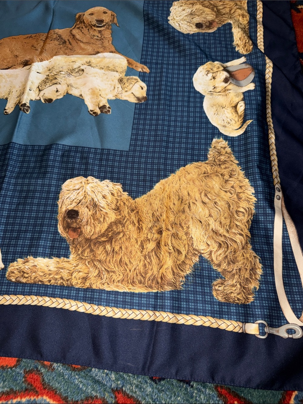 Vintage SYMPHONY SCARFS Dog Print Collectible Square Scarf 34" squared - Picture 6 of 7